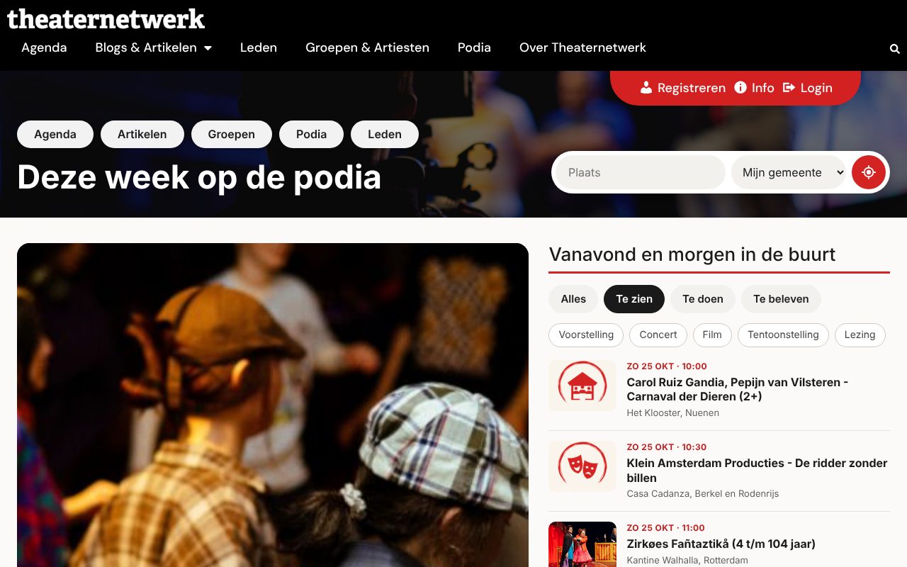 Schermafdruk van de homepage van Theaternetwerk.nl